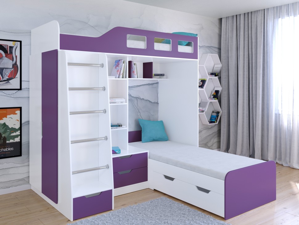 Двухъярусная кровать Астра 4 белый фиолетовый