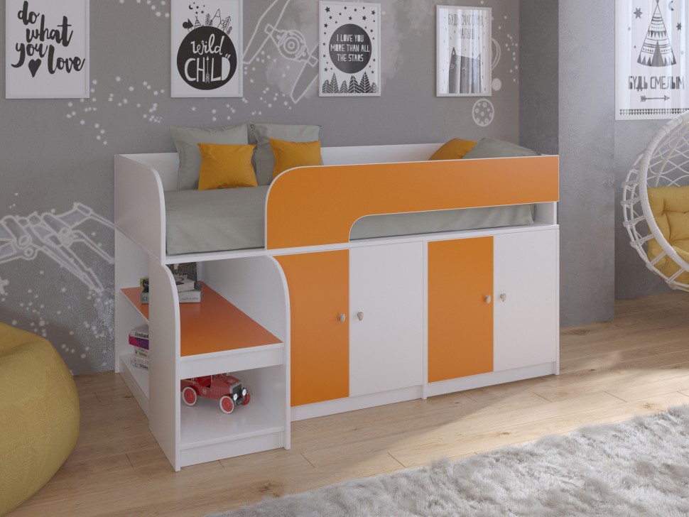 Кровать-чердак Астра 9 V2 белый оранжевый