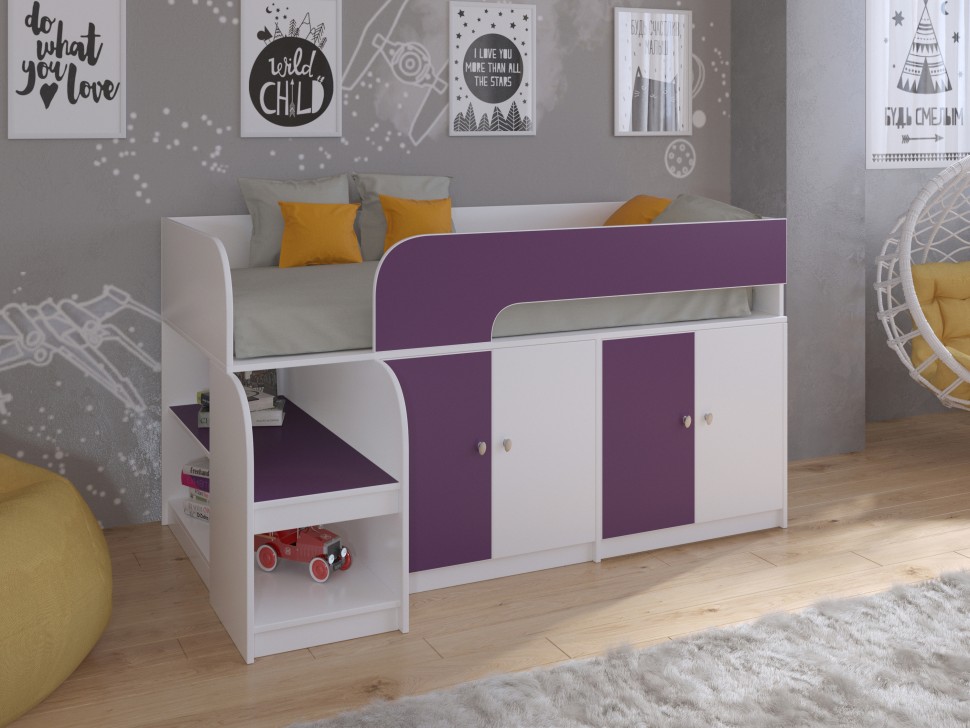 Кровать-чердак Астра 9 V2 белый фиолетовый