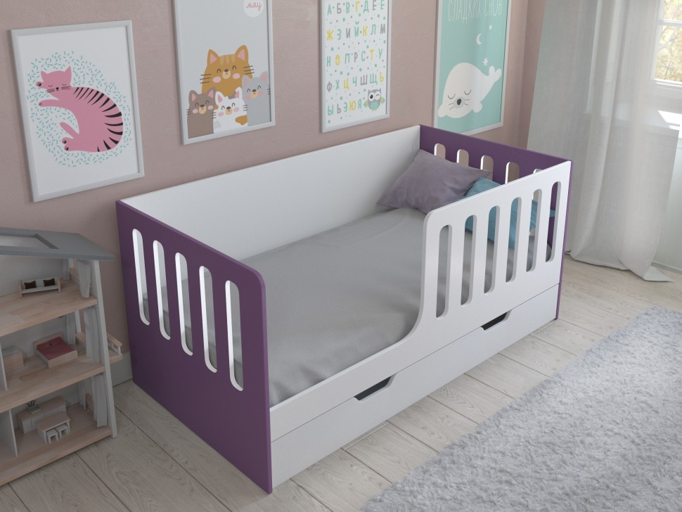 Кровать Астра 12 с ящиком белый фиолетовый