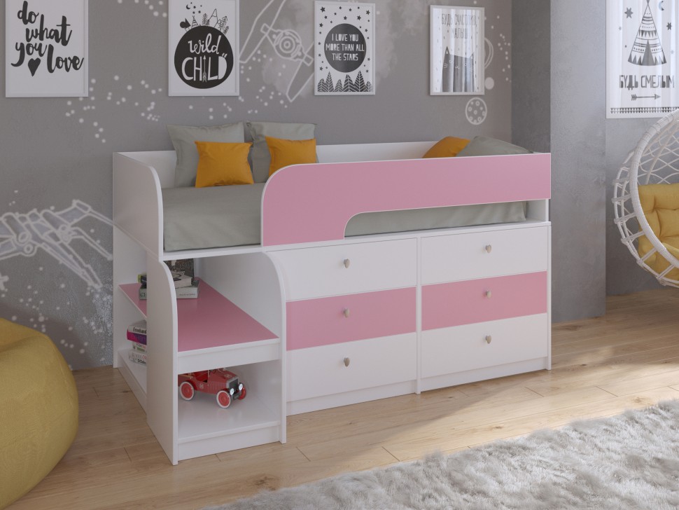 Кровать-чердак Астра 9 V3 белый розовый