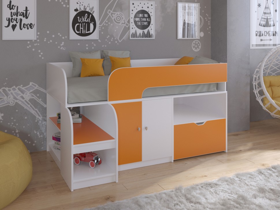 Кровать-чердак Астра 9 V4 белый оранжевый