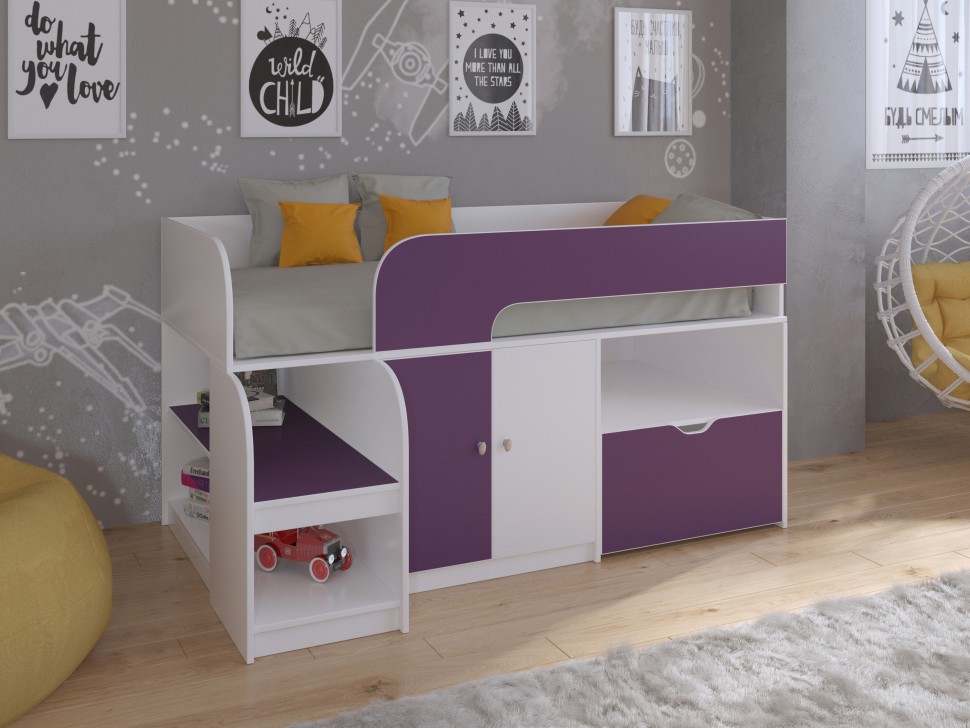 Кровать-чердак Астра 9 V4 белый фиолетовый
