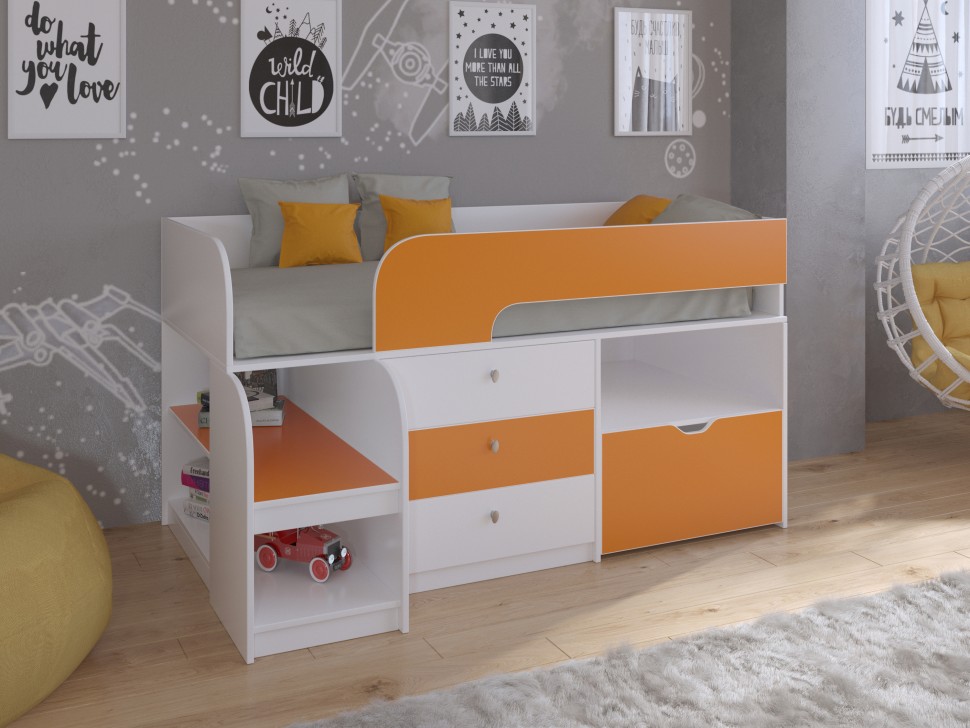 Кровать-чердак Астра 9 V5 белый оранжевый
