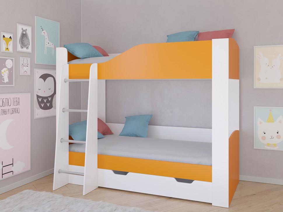 Двухъярусная кровать Астра 2 белый оранжевый