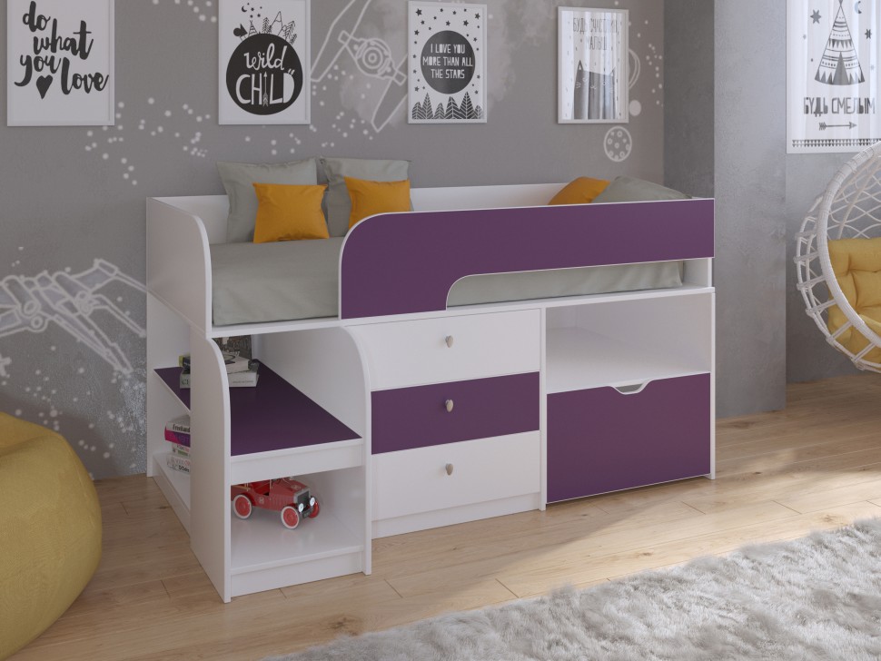 Кровать-чердак Астра 9 V5 белый фиолетовый