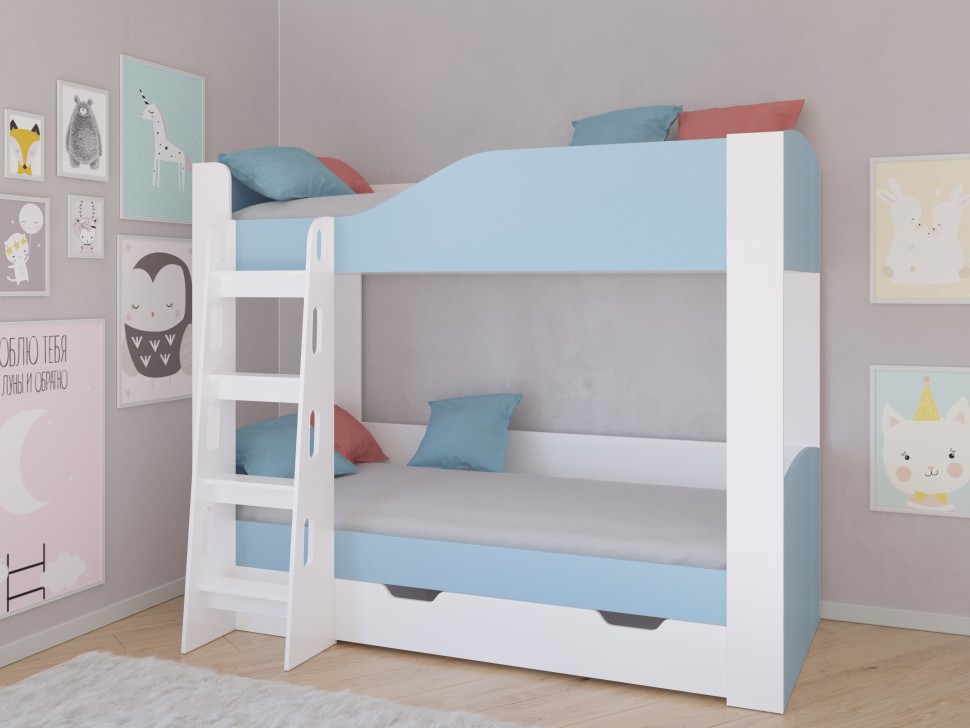 Двухъярусная кровать Астра 2 белый голубой