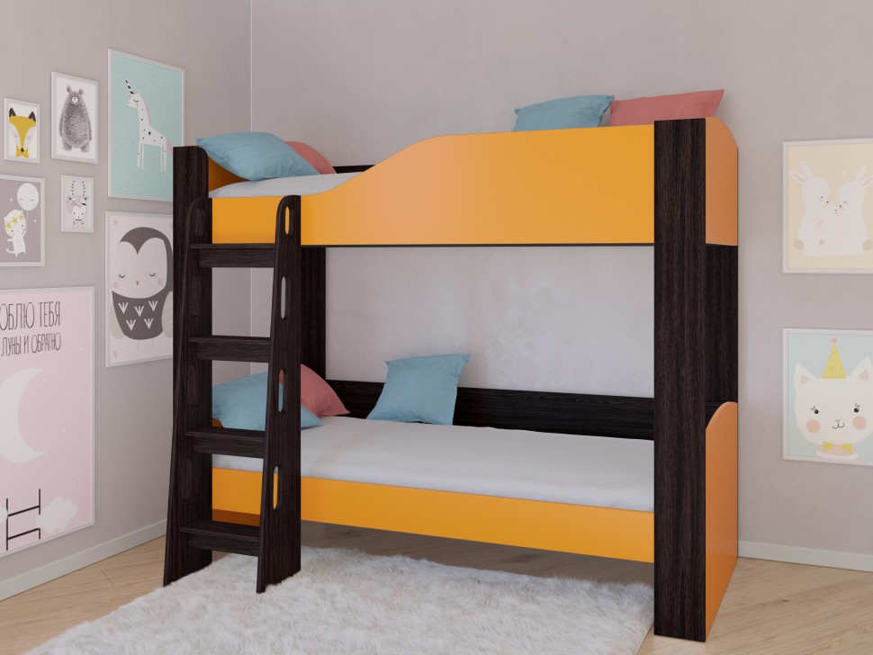 Двухъярусная кровать Астра 2 венге оранжевый без ящика