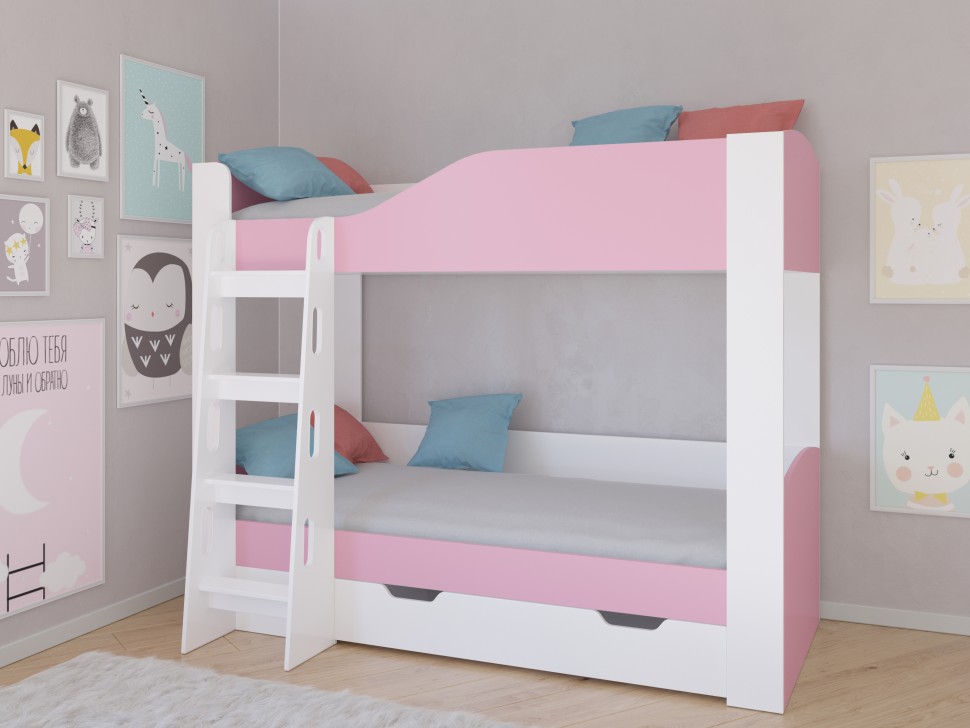 Двухъярусная кровать Астра 2 белый розовый