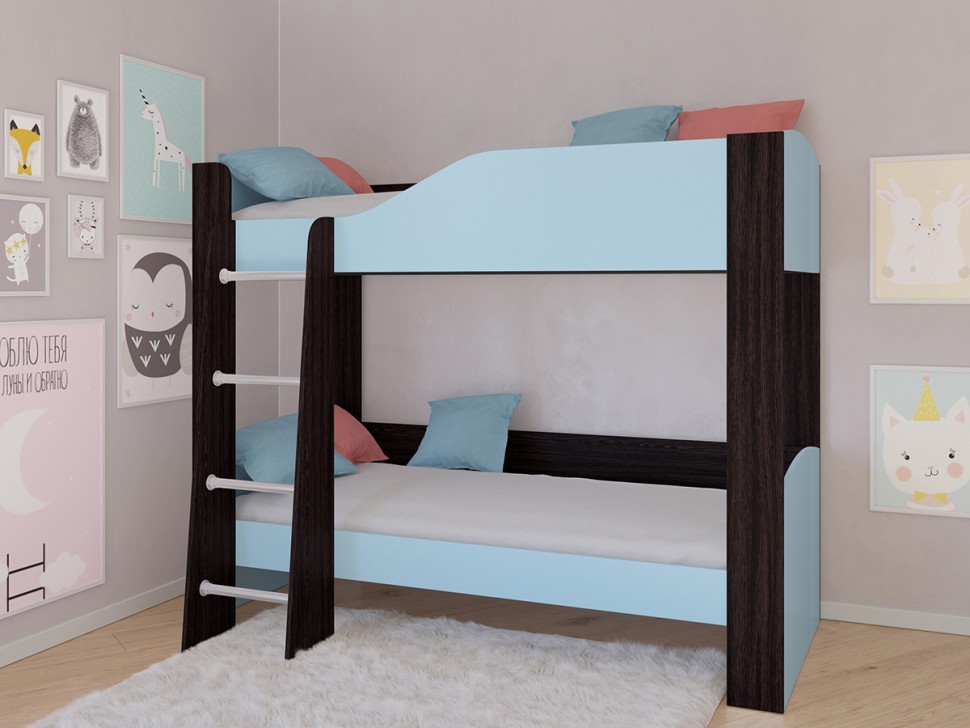 Двухъярусная кровать Астра 2 венге голубой без ящика