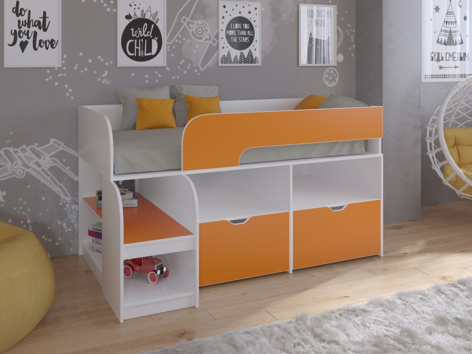 Кровать-чердак Астра 9 V6 белый оранжевый
