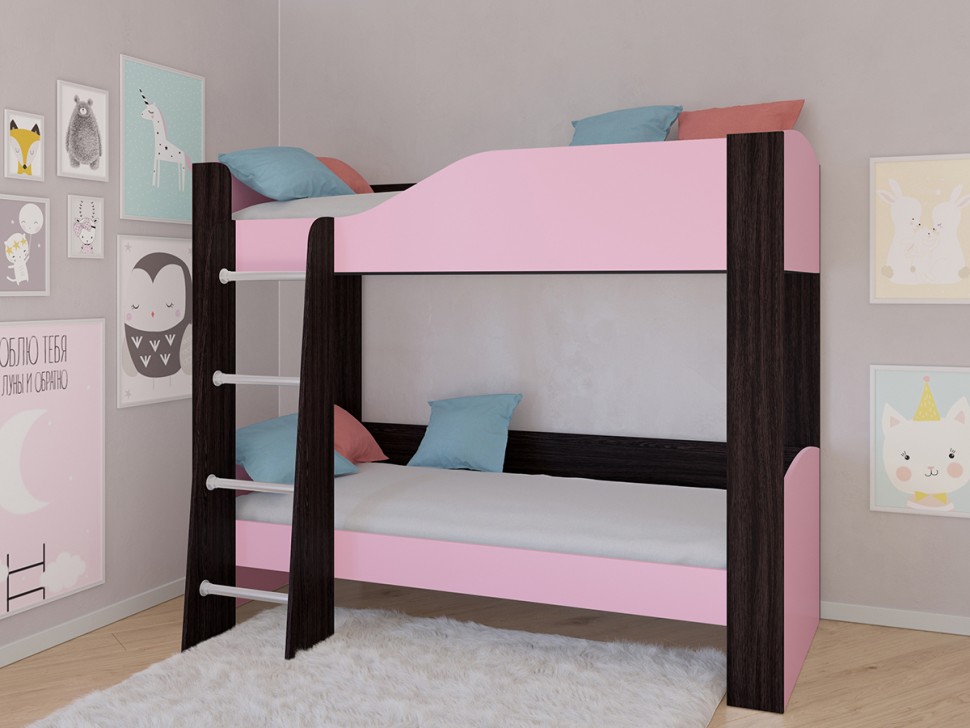 Двухъярусная кровать Астра 2 венге розовый без ящика