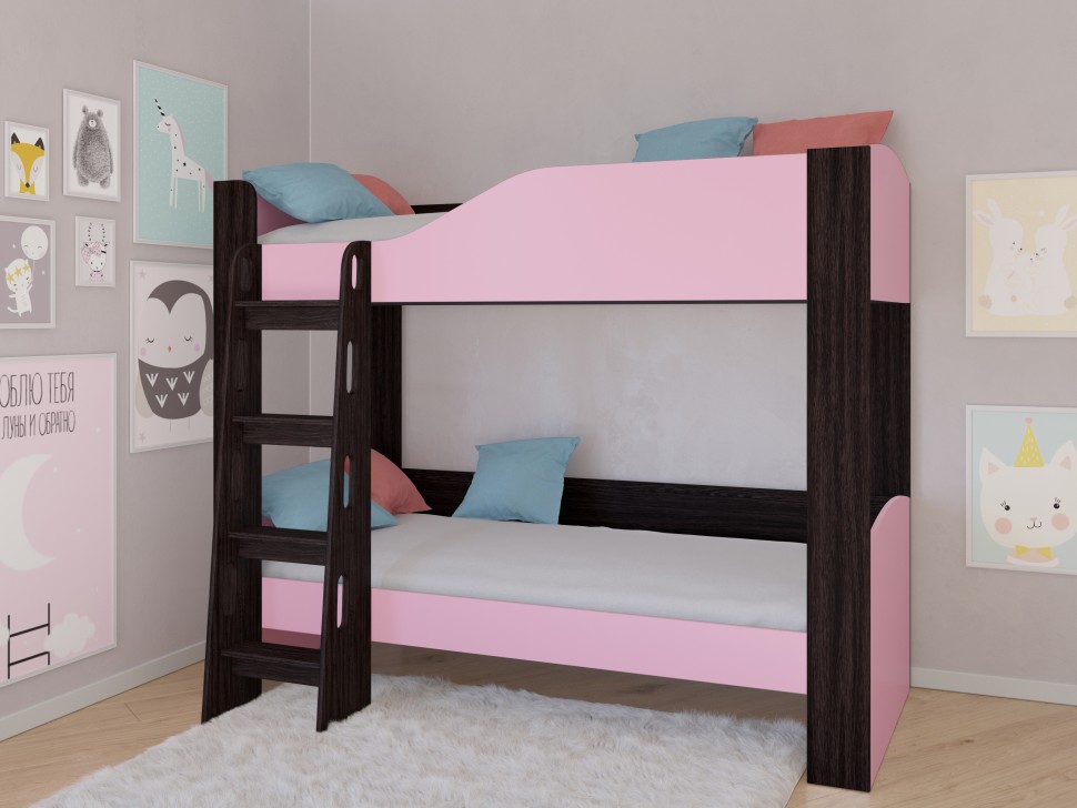 Двухъярусная кровать Астра 2 венге розовый без ящика
