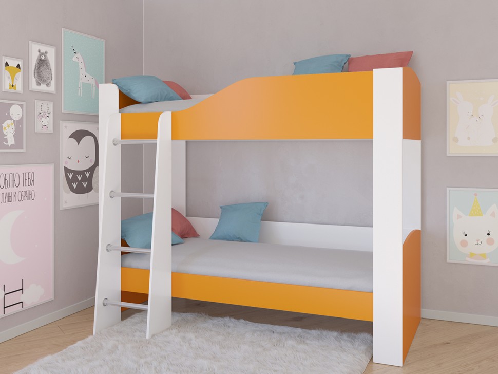 Двухъярусная кровать Астра 2 белый оранжевый без ящика