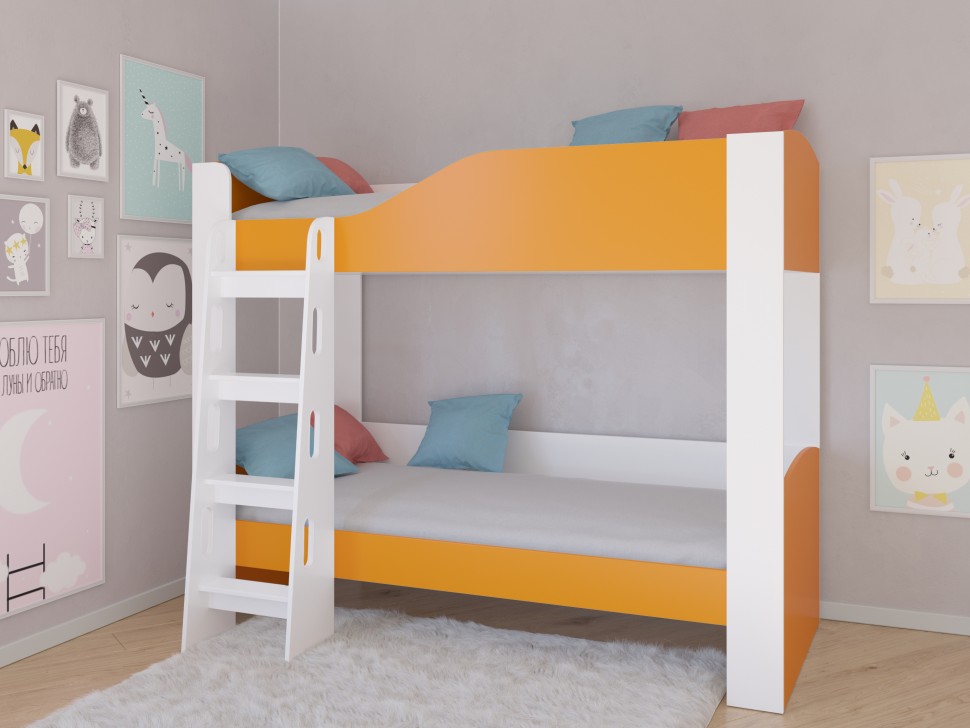 Двухъярусная кровать Астра 2 белый оранжевый без ящика