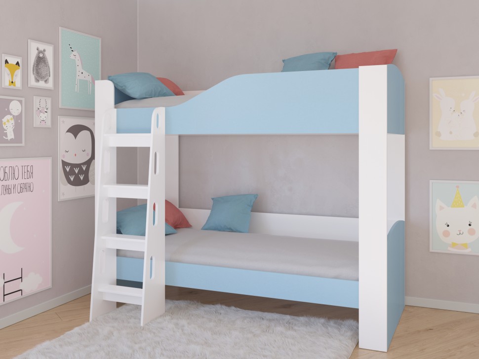Двухъярусная кровать Астра 2 белый голубой без ящика