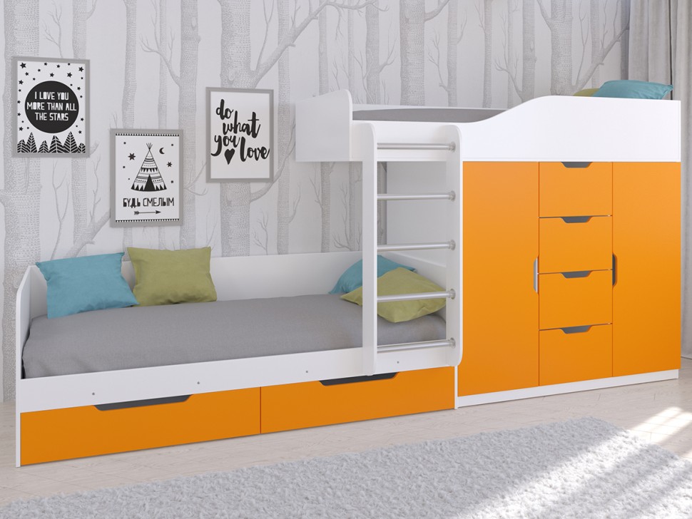 Двухъярусная кровать Астра 6 белый оранжевый
