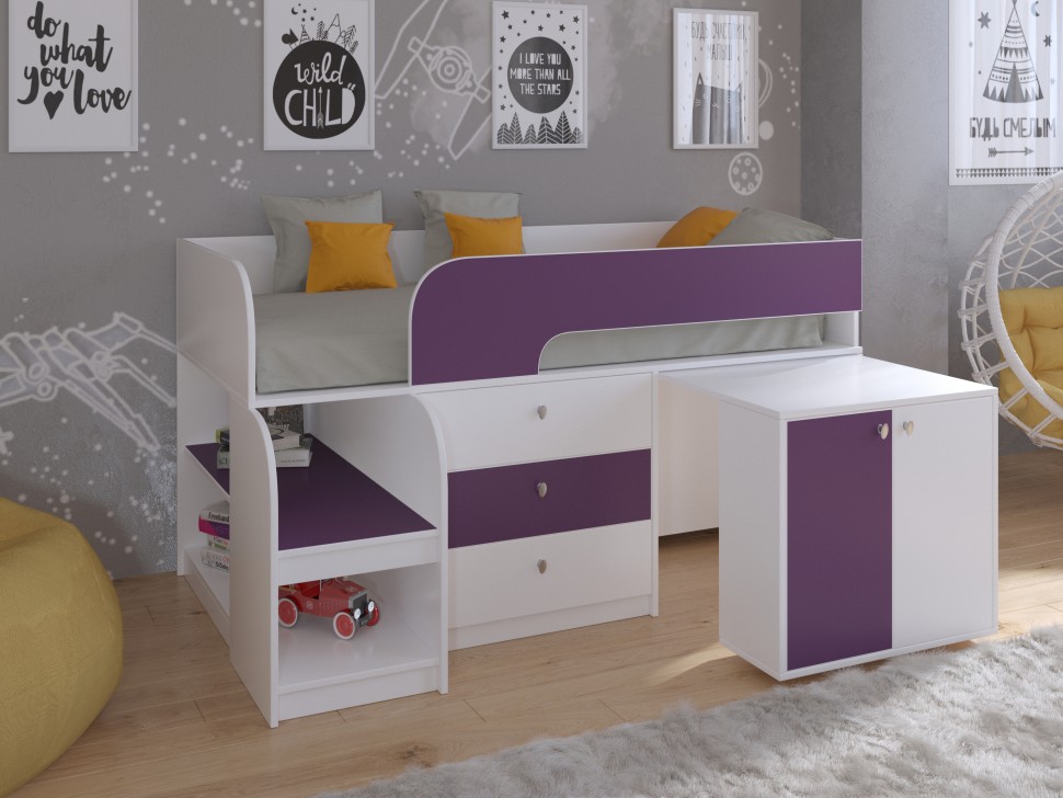 Кровать-чердак Астра 9 V7 белый фиолетовый