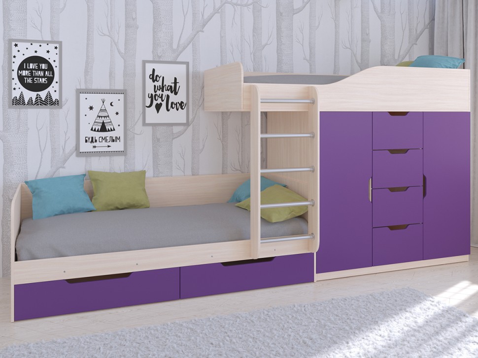 Двухъярусная кровать Астра 6 дуб молочный фиолетовый
