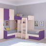 Трехъярусная кровать Трио 1 дуб молочный фиолетовый