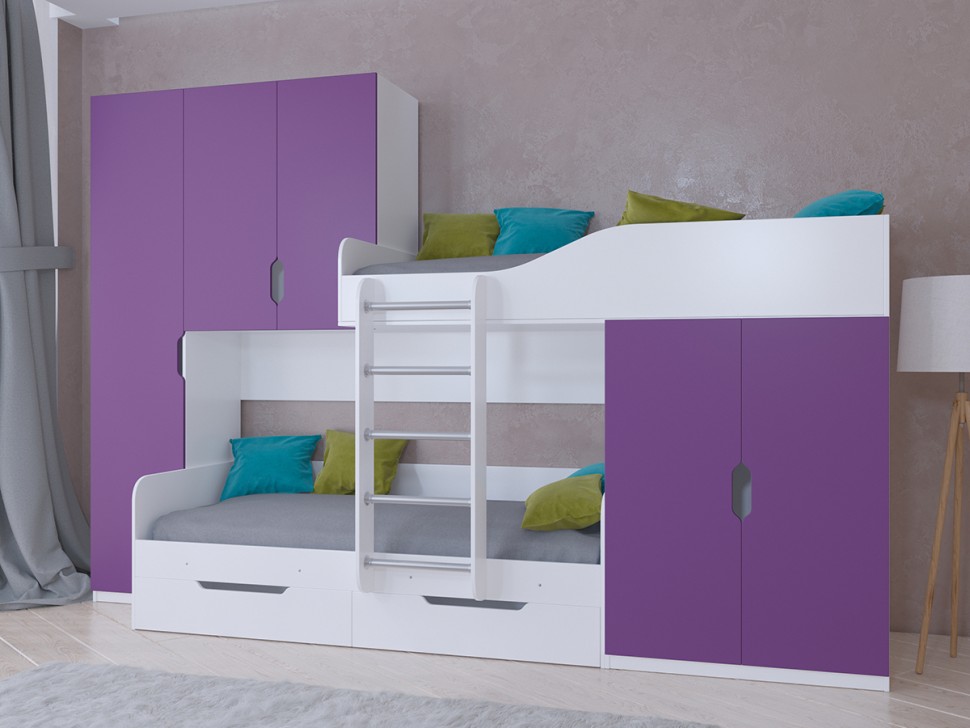 Двухъярусная кровать Лео белый фиолетовый