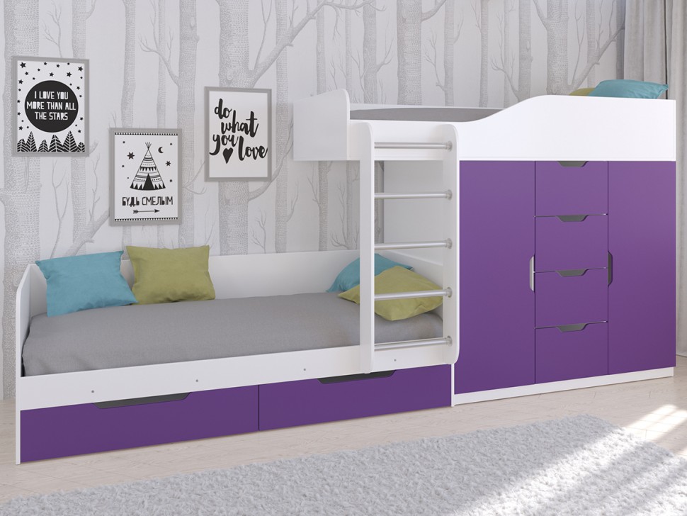 Двухъярусная кровать Астра 6 белый фиолетовый