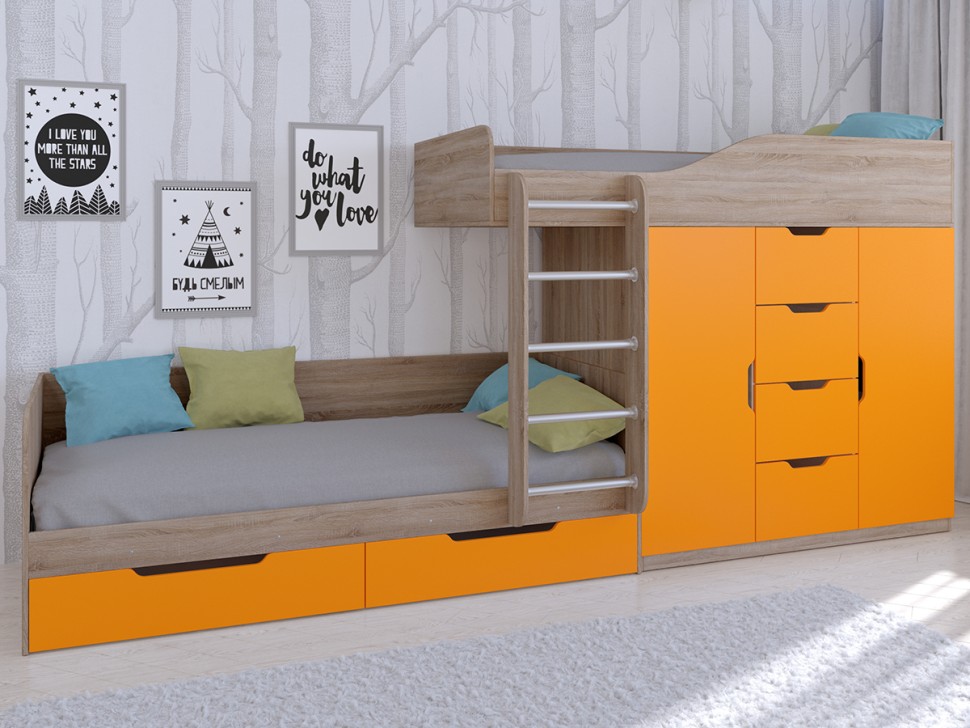 Двухъярусная кровать Астра 6 дуб сонома оранжевый