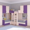 Трехъярусная кровать Трио 3 дуб молочный фиолетовый