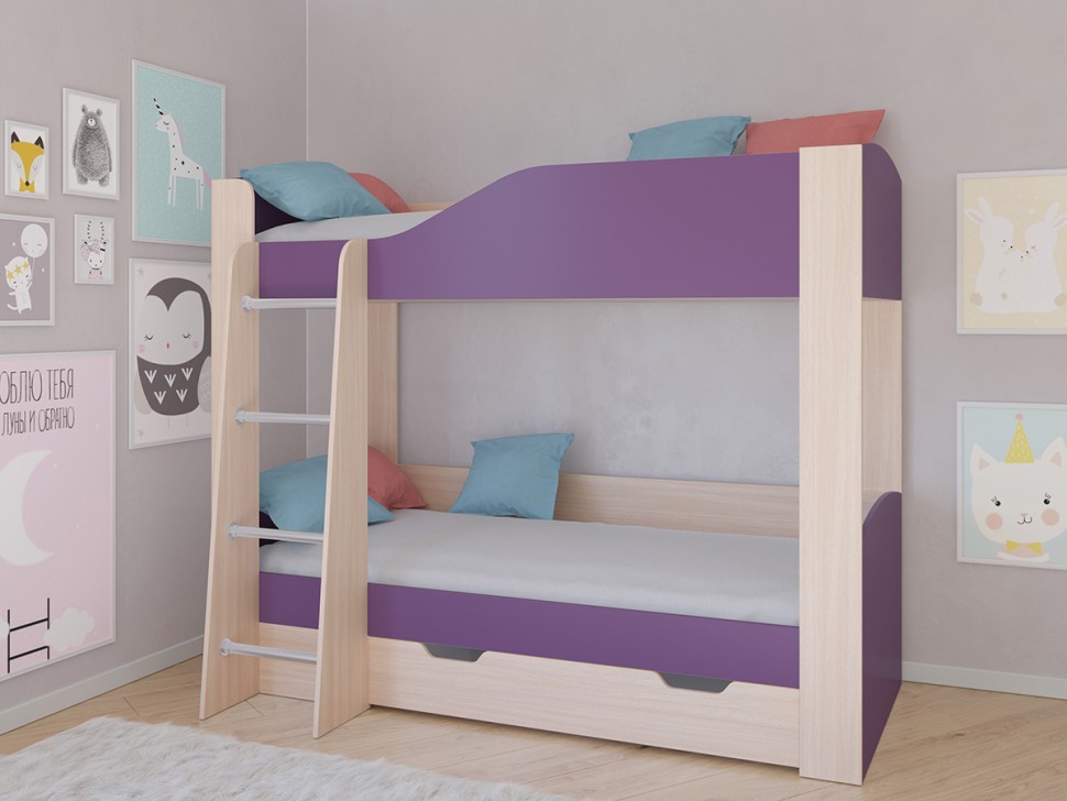 Двухъярусная кровать Астра 2 дуб молочный фиолетовый