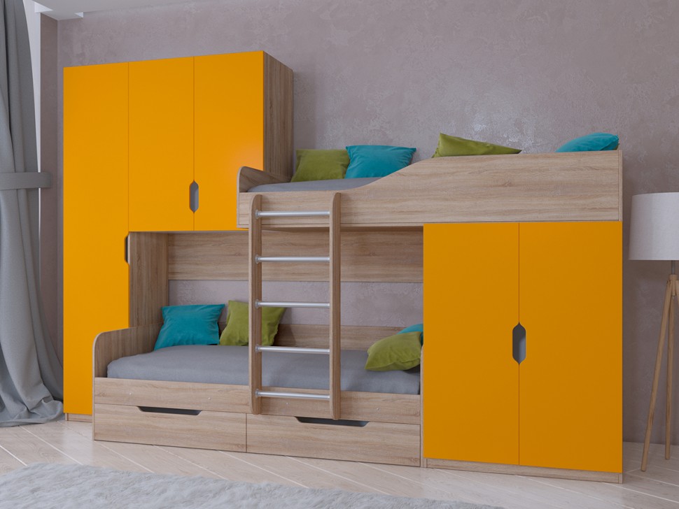 Двухъярусная кровать Лео дуб сонома оранжевый